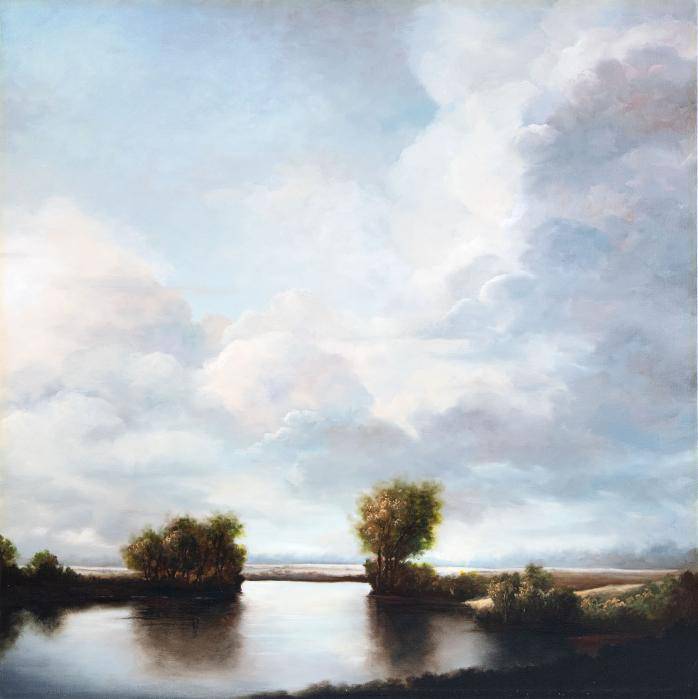 Painting of imagined landscape by Victoria Adams, titled "Lowlands #50"